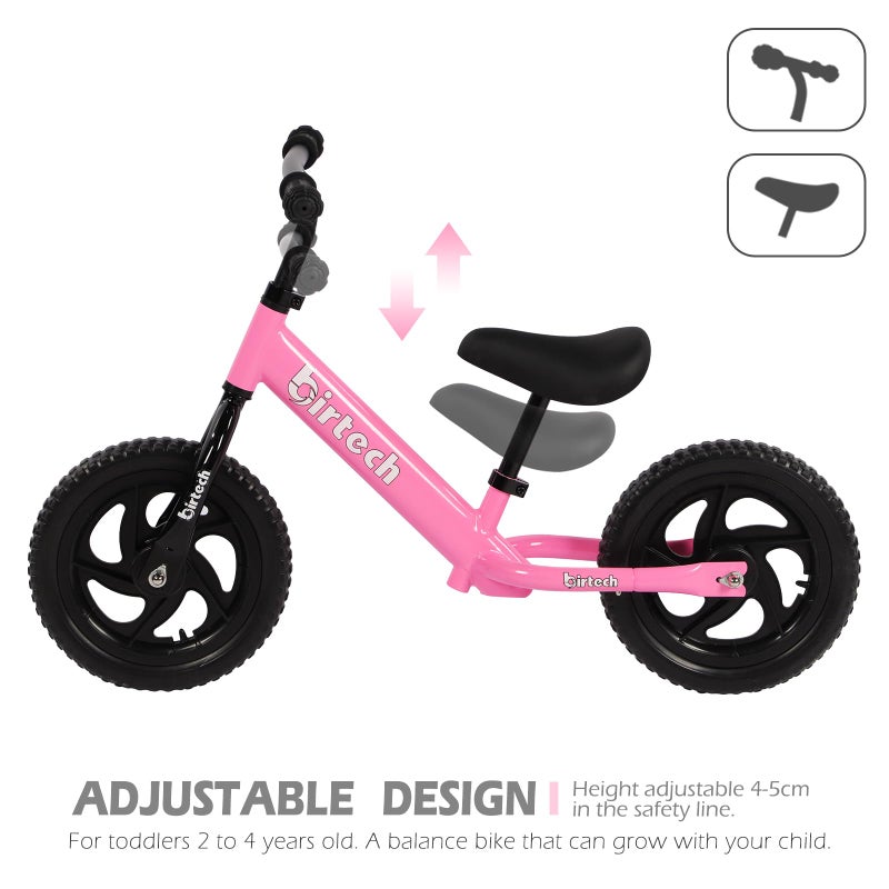 Birtech 12 Inch Toddler Balance Bike for Kids 2-6 Years Old, Adjustable Seat Height, Indoor Outdoor Toy Bicycle With No Pedals, Pink - Image 4